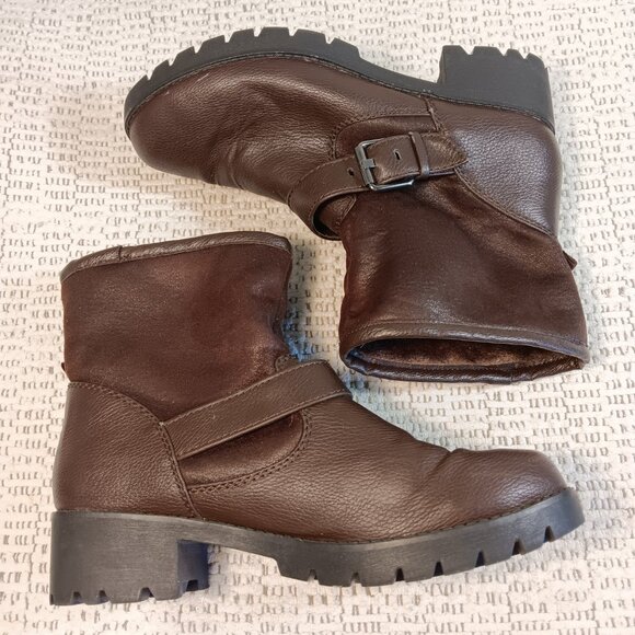 Aldo women's “Legisa” Buckle Motorcycle Fleece Chunky Mid-Calf Boots sz 10 - Picture 6 of 14